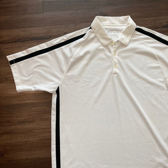 Nike Golf Dri Fit Men’s Polo Shirt Standard Fit White Black Stripe Size XL - Picture 4 of 10